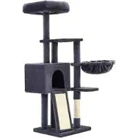 Famanu Kratzboom Joslyn - 135 cm - Zwart - Zachte kattentapijt - Katten speelgoed - Geschikt voor kleine kittens