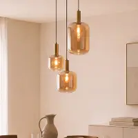 LumenXL 3-lichts hanglamp Pendu goud met amber glas