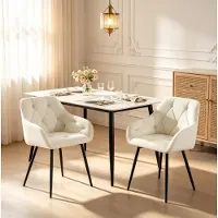 OKWISH Eetkamerstoel Set Van 2 45,5 x 45 x 83,5 Cm - Kuipstoel Met Armleuningen En Ergonomische Rugleuning - Velvet - Crème Voor Eetkamer En Woonkamer