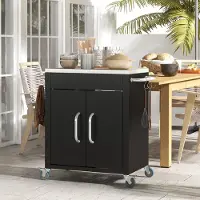 STILVORA Keukenkast Met Wielen En Roestvrij Stalen Blad Voor Keuken En Eetkamer Met 6 Haken En Dubbele Deuren Zwart 86 X 50 X 86,5 Cm