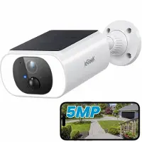 IeGeek 5MP HD Buiten Bewakingscamera - Batterij Wi-Fi - HD Draadloze Bewakingscamera met Zonnepaneel - PIR Bewegingsdetectie en Alarm - Kleuren Nachtzicht - Ondersteund door Alexa - 2-Weg Audio