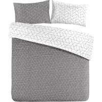 Padiro dekbedovertrek 225 x 225 cm - extra groot XXL - Katoensatijn - Grijs - Geometrisch patroon - dubbelzijdig design - Met 2 kussenslopen 50 x 75 cm - 3-delig voor 2 personen