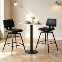 OKWISH Barkruk Set van 2 – 65,5 cm Zithoogte – 360° Draaibaar Met Rugleuning & Voetensteun – Voor Keuken, Bar of Eetkamer – Kunstleer – Zwart