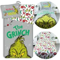 Sarcia.eu Grinch Kerst, DUBBELZIJDIG, katoenen kinderbeddengoed met rits, 100% KATOEN 140x200cm+70x90cm OEKO-TEX