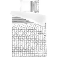 Padiro dekbedovertrek 220 x 240 cm - extra groot XXL - Katoensatijn - Wit / Zwart - Geometrisch patroon - dubbelzijdig design - Met 2 kussenslopen 65 x 65 cm - 3-delig voor 2 personen