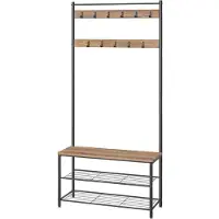 Tyr Kapstok Met Schoenenrek - Halmeubel Met kapstok - Kapstok Met Bankje - Zwart - ‎32cm x 85cm x 175cm