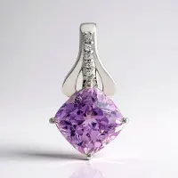 Cavill - Zilveren Hanger Palladium - 2,55 ct Kunziet Antieke Kussenslijp - 0,031 ct Rondgeslepen Zirkonen - Handgemaakt Elegant Sieraad