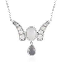 Cavill - Maansteen Ketting - 925 Sterling Zilver Gerhodineerd - 2,43 ct Witte Indiase Maansteen - Ovaal & Druppelvormig Elegant