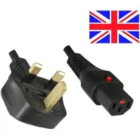 ACT IEC Lock apparaatsnoer met rechte C13 plug en haakse Britse (type G) stekker - 3x 1,00mm / zwart - 2 meter