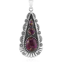 Cavill - Zilveren hanger - 925 Sterling Zilver - Paarse Kingman Mohave koper turkoois 8,388 ct - Boho-chic stijl - Handgemaakt uniek design