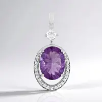 Cavill - Zilveren Hanger met Paarse Fluoriet 11,56 ct - 925 Sterling Zilver - Witte Topaas & Zirkonia - Ovaal Concave - Dames Sieraad