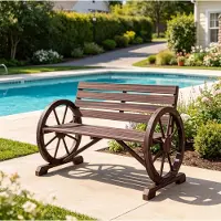OKWISH Tuinbank 2-Zits 105,5 Cm - Vintage Stijl Met Wagenradarmleuningen - Voor Terras, Balkon En Tuin - Hout - Bruin
