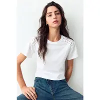 MANGO TEENS T-shirt - wit Meisjes Katoen Ronde hals Effen - maat 168(M)