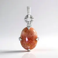 Cavill - Zilveren Hanger - 925 Sterling Zilver Gerhodineerd - 8,3 ct Ovale Cabochon Zonnesteen - 20 Tanzaniaanse Zirkonen 0,14 ct - Elegant
