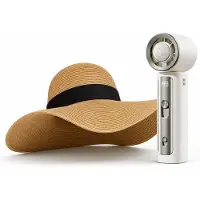 VHV - Zonnehoed en Ventilator Set - dames bruine strohoed met brede rand - Aparte mini ventilator - Voor strand, vakantie, sport