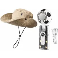 VHV - Zonnehoed en Ventilator Set - heren beige opvouwbare zonnehoed met brede rand - Aparte voetbal handventilator - Voor reizen, outdoor, vissen