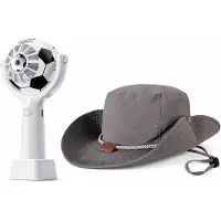 OEM - Zonnehoed en Ventilator Set - heren grijze vissershoed - Aparte voetbal handventilator - Voor reizen, wandelen, camping