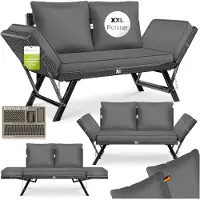 Kesser Tuinbank Luna - Polyrattan loungebank met ligfunctie - 4-in-1 verstelbaar - 176 x 81 cm - antraciet
