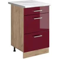 Vicco Keukenonderkast R-Line, Rode hoogglans/Goudkleurig Eiken, 50 cm marmer werkblad