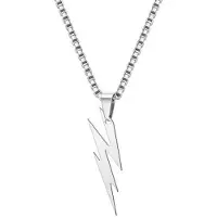 MaxPower (Zilver) Heren ketting met hanger, unisex ketting, effen kleur, bliksemschichtvorm, nekdecoratie, hiphop