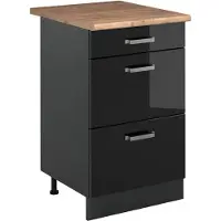 Vicco Keukenonderkast R-Line Zwart hoogglans/Antraciet 50 cm goudkleurig eiken werkblad, Model 69876