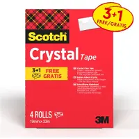 Scotch -plakband Crystal, glanzend, transparant, B 19 mm x L 33 m, 3 rollen + 1 GRATIS