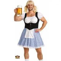 Partychimp 2-Delig Der Alpenrocker Mannendirndl Jurk/Pruik Oktoberfest Heren Lederhosen Man Carnavalskleding Heren Carnaval - Polyester - blauw - Maat S/M
