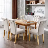 OKWISH Eetkamerstoel Set van 4 – Velvet Gestoffeerde Stoel met Hoge Rugleuning en Knopen – Voor Eetkamer en Woonkamer – Beige