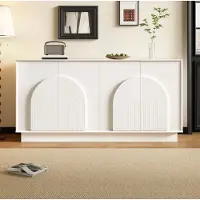 STILVORA Dressoir - Mat Wit Met 4 Deuren En Gebogen Front - Gesloten Opbergruimte Voor Woonkamer Of Eetkamer - MDF - 160x38x80 Cm