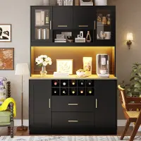 Merax Bijzetkast - opbergkast - keukenkast - dressoirkast - 120x36 -3x180 cm - met LED-verlichting en stopcontact - zwart