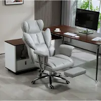 OKWISH Bureaustoel Met Liegefunctie – Ergonomische Draaistoel Met Voetsteun – Verstelbaar 46 Tot 54 Cm – Voor Kantoor En Werkkamer – Stof – Lichtgrijs