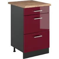 Vicco Keukenonderkast R-Line, Rode hoogglans/Antraciet, 50 cm goudkleurig eiken werkblad