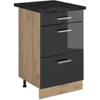 Vicco Keukenonderkast R-Line, Antraciet Hoogglans/Goudkleurig Eiken, 50 cm antraciet werkblad