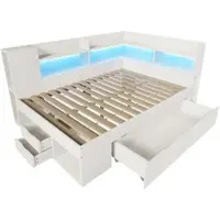 STILVORA Dagbed 140x200 cm – Met Usb En Type C Opladen – Led Verlichting Met App – Lades En Regalen – Voor Slaapkamer En Logees – Hout – Wit | Met matras