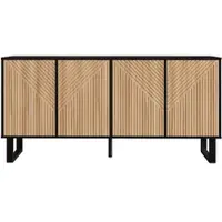 STILVORA Dressoir – 3D Strepen Deuren Met Contrasterend Zwart+Natuur Design – Veel Opbergruimte – MDF;Spaanplaat – 160x38x75 cm Voor Woonkamer