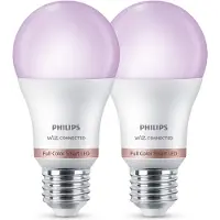 Philips Smart Lighting - LED lamp - Gekleurd en instelbaar wit licht - RGB - Dimbaar - 2 pack - E27 fitting - Standaard lampvorm: A60 - 100W - Werkt met de WiZ app - Wifi