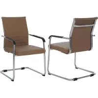Mendler Set van 2 bezoekersstoelen -Q85, conferentiestoel als sledestoel, metaal en kunstleer 280 g/m² ~ lichtbruin
