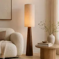 LumenXL Vloerlamp Liera met linnen kap en houten voet