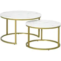 HOMCOM - 2-delige Salontafelset - Stalen - Frame in Goud - Wit