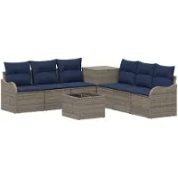 vidaXL Bankstel 8 st Grijs en Marineblauw 55 x 55 x 37 cm