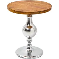 Invicta Design bijzettafel EXTRAVAGANCIA 50cm massief mangohout ronde metalen kolomvoet zilver - 39090