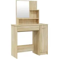 vidaXL Schminktafel met spiegel, Sonoma-eikenhout, 86,5 x 35 x 136 cm