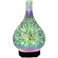 Tlily 3D vuurwerkglas USB-luchtbevochtiger met 7 kleuren LED-nachtlampje Geurverspreider Cool Mist Maker EU-stekker Zwart