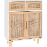 vidaXL Dressoir 60x30x75 cm massief grenenhout en rattan wit