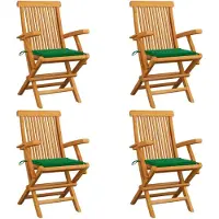 vidaXL Klapstoelen met groene kussens, 4 stuks, massief teakhout