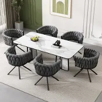 MODFU Eetkamerstoel, gestoffeerde stoel (set van 6), 360° draaibaar, woonkamerstoel met armleuningen en stalen poten, keukenstoel, make-up stoel, fluweel, grijs