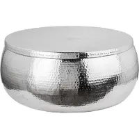 Invicta Ronde salontafel ORIENT STORAGE 70cm zilver metaal met opbergruimte gehamerd ontwerp handgemaakt - 40232