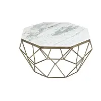 Invicta Elegante salontafel DIAMOND 70cm wit messing met marmeren blad - 40393