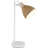Globo Bureaulamp Lyndon wit met rotan