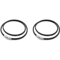 Jojomino 2X Jewelry Men's Necklace - Chain - 3mm Cord - Leather - Stainless Steel - for Men - Color Black Silver -with Bag - 55cm